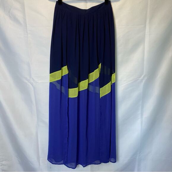 Lush Women's Sheer Maxi Skirt Size Small Colorblock Pleated Double High Slit - Picture 1 of 12